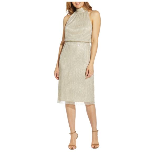 Adrianna Papell Halter Cocktail Dress Size 10 Gold Metallic Sleeveless A-Line - Picture 9 of 11